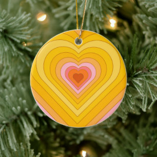 Groovy Retro Layered Heart Keramik Ornament