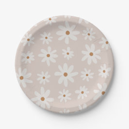 Groovy Retro Light Brown Daisy Floral Pappteller