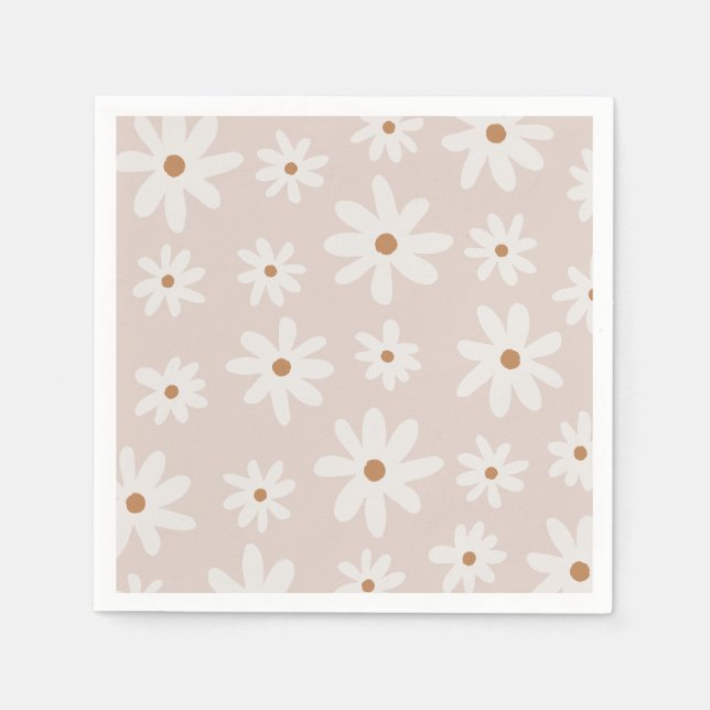 Groovy Retro Light Brown Daisy Floral Serviette (Vorderseite)