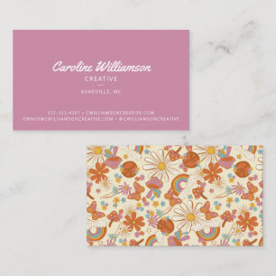 Groovy Retro Lila Frieden Blumen Trendy Visitenkarte