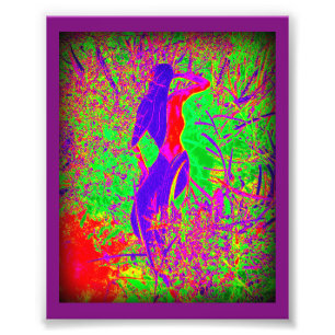 groovy retro lila Hippiemeerjungfrau Fotodruck