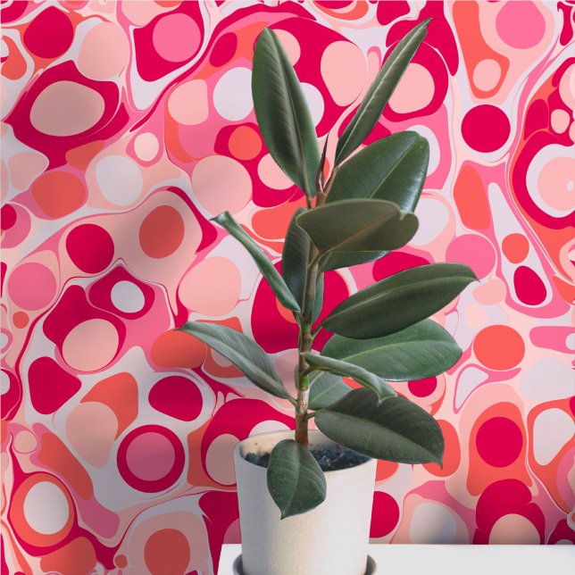 Groovy Retro Marbled Pink Tinte Drops Tapete (Fun retro groovy liquid ink drop marbled pink peel and stick art wallpaper)