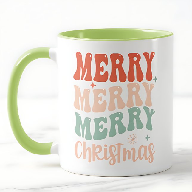 Groovy Retro Merry Merry Merry Christmas Tasse (Von Creator hochgeladen)