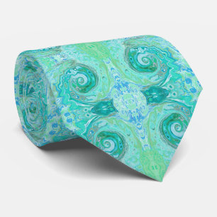 Groovy Retro Mintgrün und Blau Wirbel Krawatte
