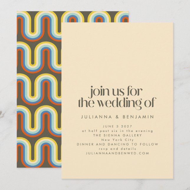 Groovy Retro Mod 70er Aesthetic Olive Green Weddin Einladung (Vorne/Hinten)