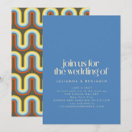 Groovy Retro Mod 70er Blue und Olive Green Wedding Einladung