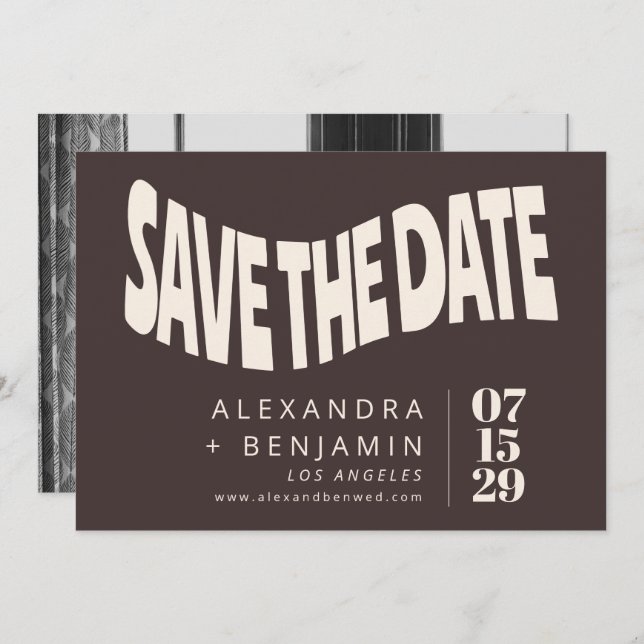 Groovy Retro Mod Brown Unique Wedding Photo Save The Date (Vorne/Hinten)