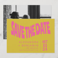 Groovy Retro Mod Einzigartiges rosa Gelbes Foto