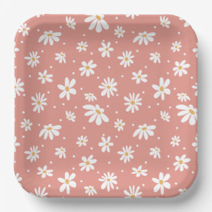 Groovy Retro Mod Hippie 60er 70er Daisy Blume Pink Pappteller