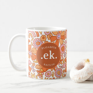 Groovy Retro Monogram Orange Kaffeetasse