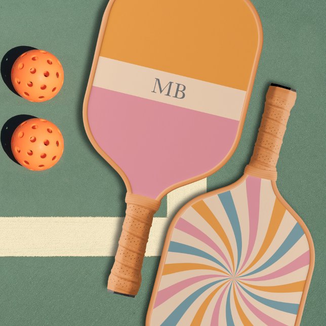 Groovy Retro Muster Preppy Ästhetik Mit Monogramm Pickleball Schläger (Groovy Retro Pattern Personalized Pickleball Paddle)