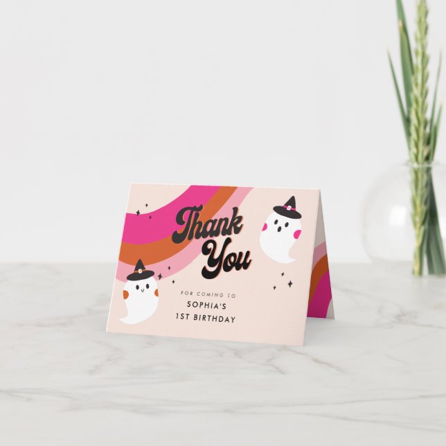 Groovy Retro Niedlich Ghost Vielen Dank für Ihre G Dankeskarte (Vorderseite)