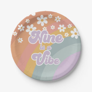 Groovy Retro Nine ist ein Vibe Regenbogen-Papierte Pappteller