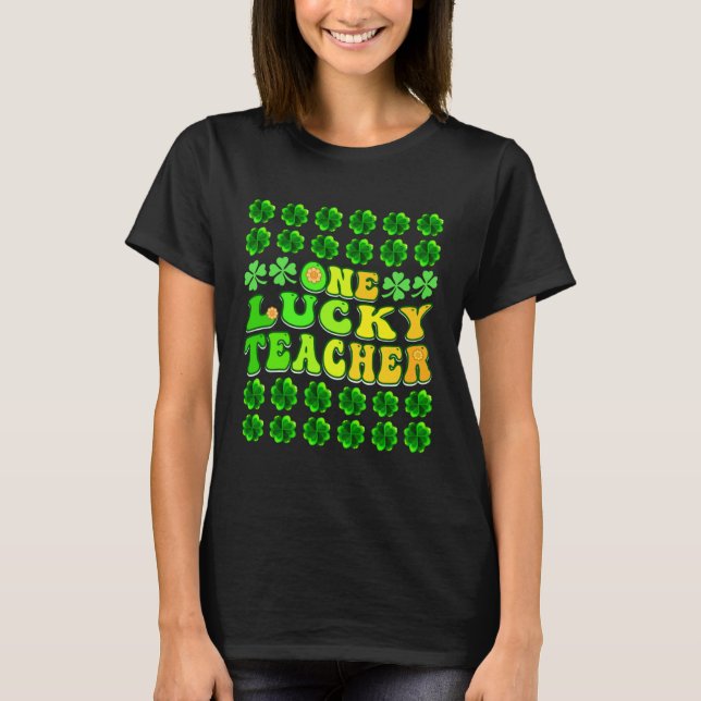 Groovy Retro One Lucky Teacher Irish shamrock St P T-Shirt (Vorderseite)