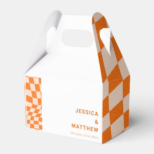 Groovy Retro Orange Abstrakter Karo Hochzeit maßge Geschenkschachtel
