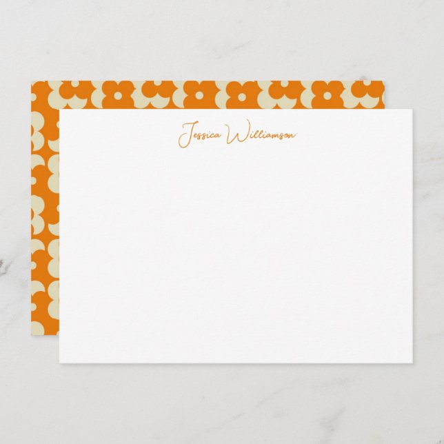 Groovy Retro Orange Blume Personalisiert Name Mitteilungskarte (Vorne/Hinten)