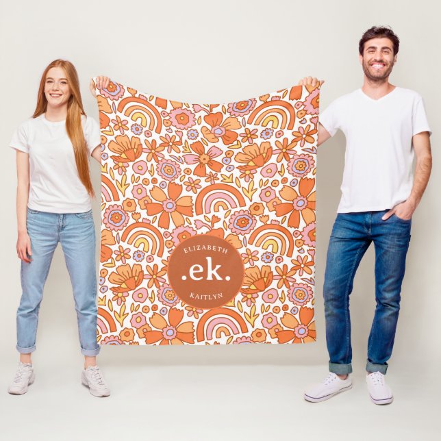 Groovy Retro Orange Blumenmonogramm Fleecedecke (Beispiel)