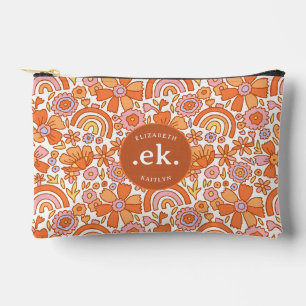 Groovy Retro Orange Blumige Monogramm Zubehörtasche