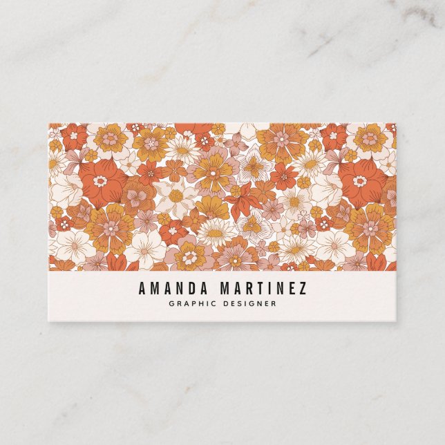 Groovy Retro Orange floral Muster Social Media Visitenkarte (Vorderseite)