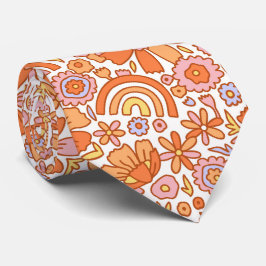 Groovy Retro Orange Florals Krawatte