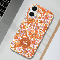 Groovy Retro Orange Florals Monogram