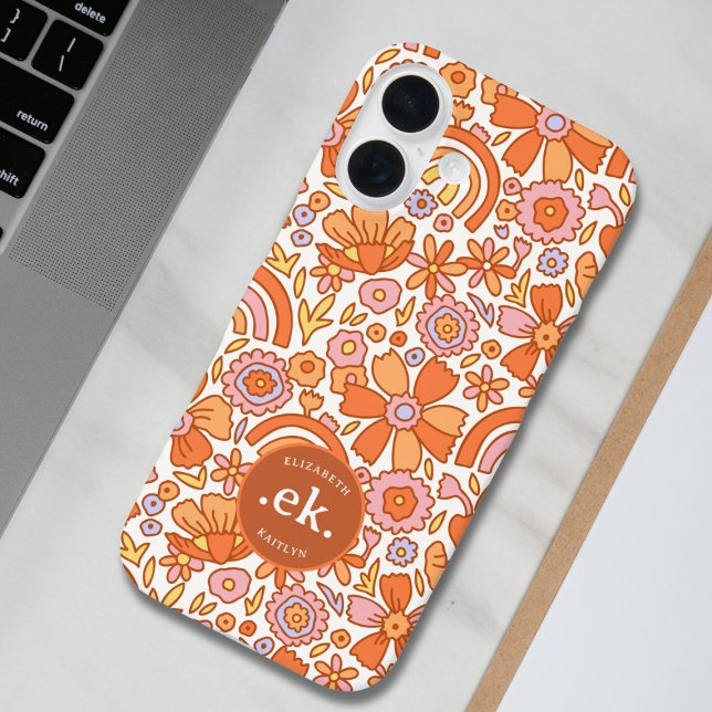 Groovy Retro Orange Florals Monogram Case-Mate iPhone Hülle (Von Creator hochgeladen)
