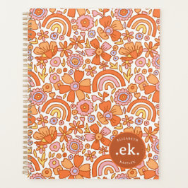 Groovy Retro Orange Florals Monogram Planer