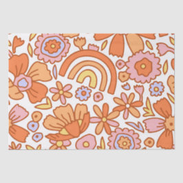 Groovy Retro Orange Florals Seidenpapier