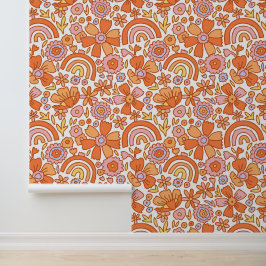Groovy Retro Orange Florals Tapete