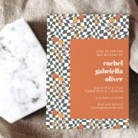Groovy Retro Orange Green Checkerboard Bat Mitzvah