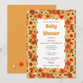 Groovy Retro Orange Hippie Blume Babydusche Einladung