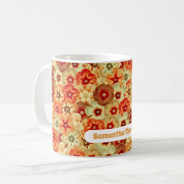 Groovy Retro Orange Hippie Blume Individuelle Name Kaffeetasse (Vorderseite Links)