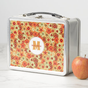 Groovy Retro Orange Hippie Blume Monogramm Metall Brotdose