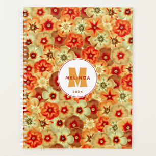 Groovy Retro Orange Hippie Blume Monogramm Planer