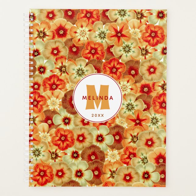 Groovy Retro Orange Hippie Blume Monogramm Planer (Vorderseite)