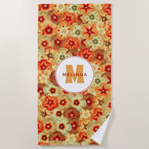 Groovy Retro Orange Hippie Blume Monogramm Strandtuch