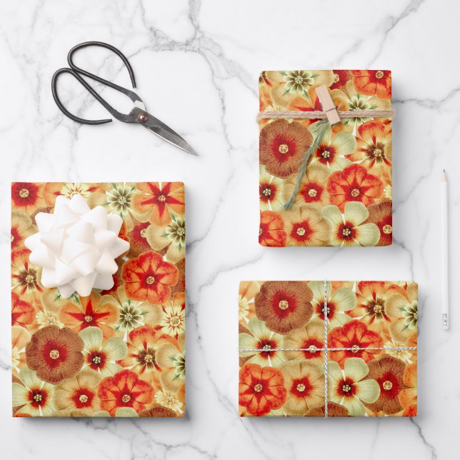 Groovy Retro Orange Hippie Blume Muster Geschenkpapier Set (Vorderseite)