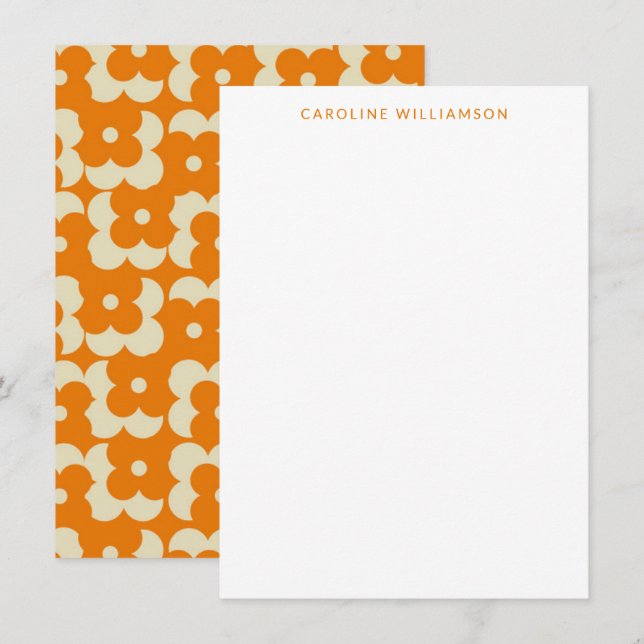 Groovy Retro Orange Individuelle Name Stationery Mitteilungskarte (Vorne/Hinten)