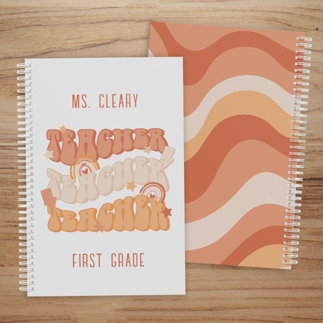 Groovy Retro Orange Personalisiert Teacher Planer (Von Creator hochgeladen)