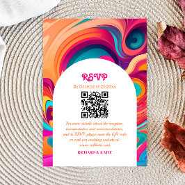 Groovy Retro Orange Pink Funky QR Code UAWG RSVP Karte