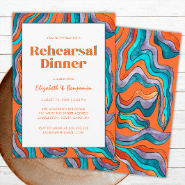 Groovy Retro Orange Wavy Hochzeit Probe Dinner Einladung