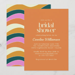 Groovy Retro Orange Wavy Lines Brautparty Einladung