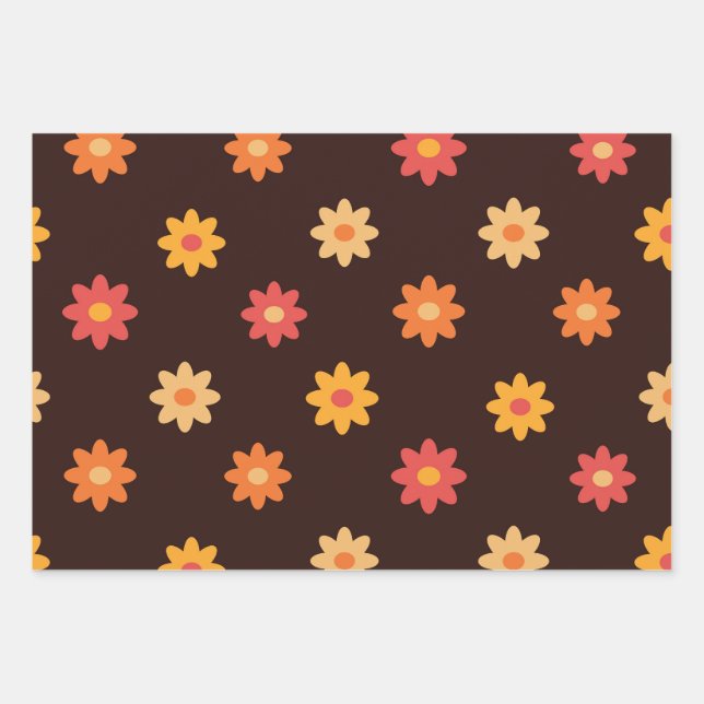 Groovy Retro Orange Yellow Red Blume Geschenkpapier Set (Vorderseite 2)