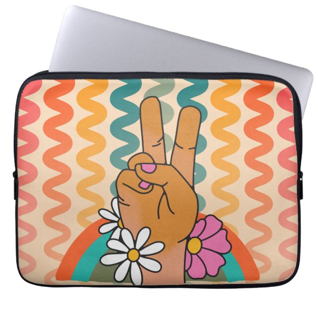 Groovy Retro Peace Sign Blume Rainbow iPad & Laptopschutzhülle (Vorderseite)