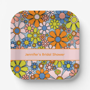 Groovy Retro Personalisiertes Brautparty Pappteller