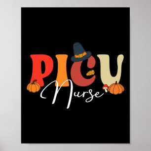 Groovy Retro PICU Nurse Fall Vibes Herbst Thanksgi Poster
