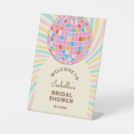 Groovy Retro Pink Disco Ball Brautparty Willkommen Sockelschild