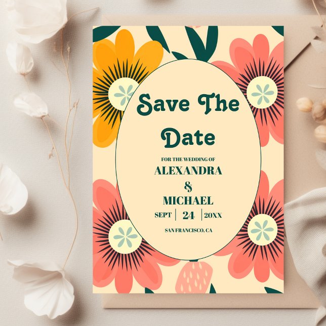 Groovy Retro Pink & Gold Wedding Save The Date (Von Creator hochgeladen)