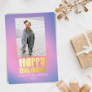 Groovy Retro Pink Lilac Pastel Niedlich zwei Foto Folien Feiertagskarte