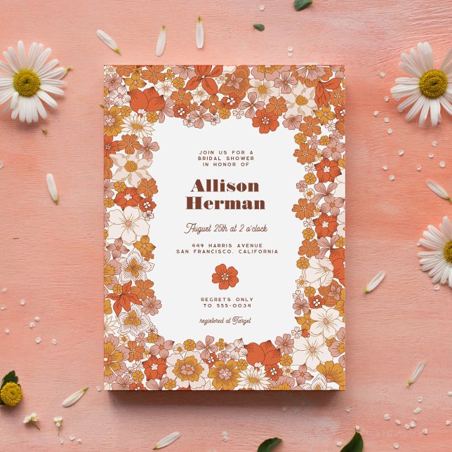 Groovy Retro Pink Orange Brautparty Einladung (Von Creator hochgeladen)